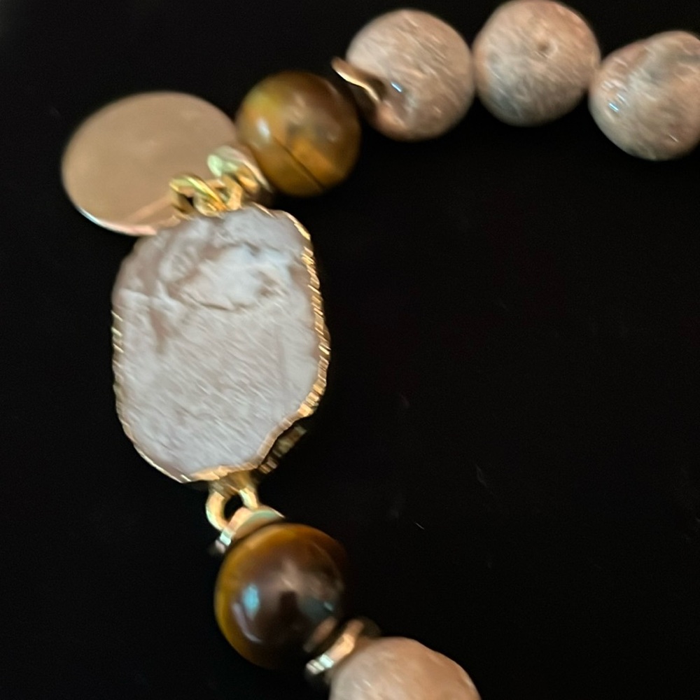 Druzy Tigers Eye Natural Stones Gold Tone Bracelet by Lavender Blue - Picture 4 of 9